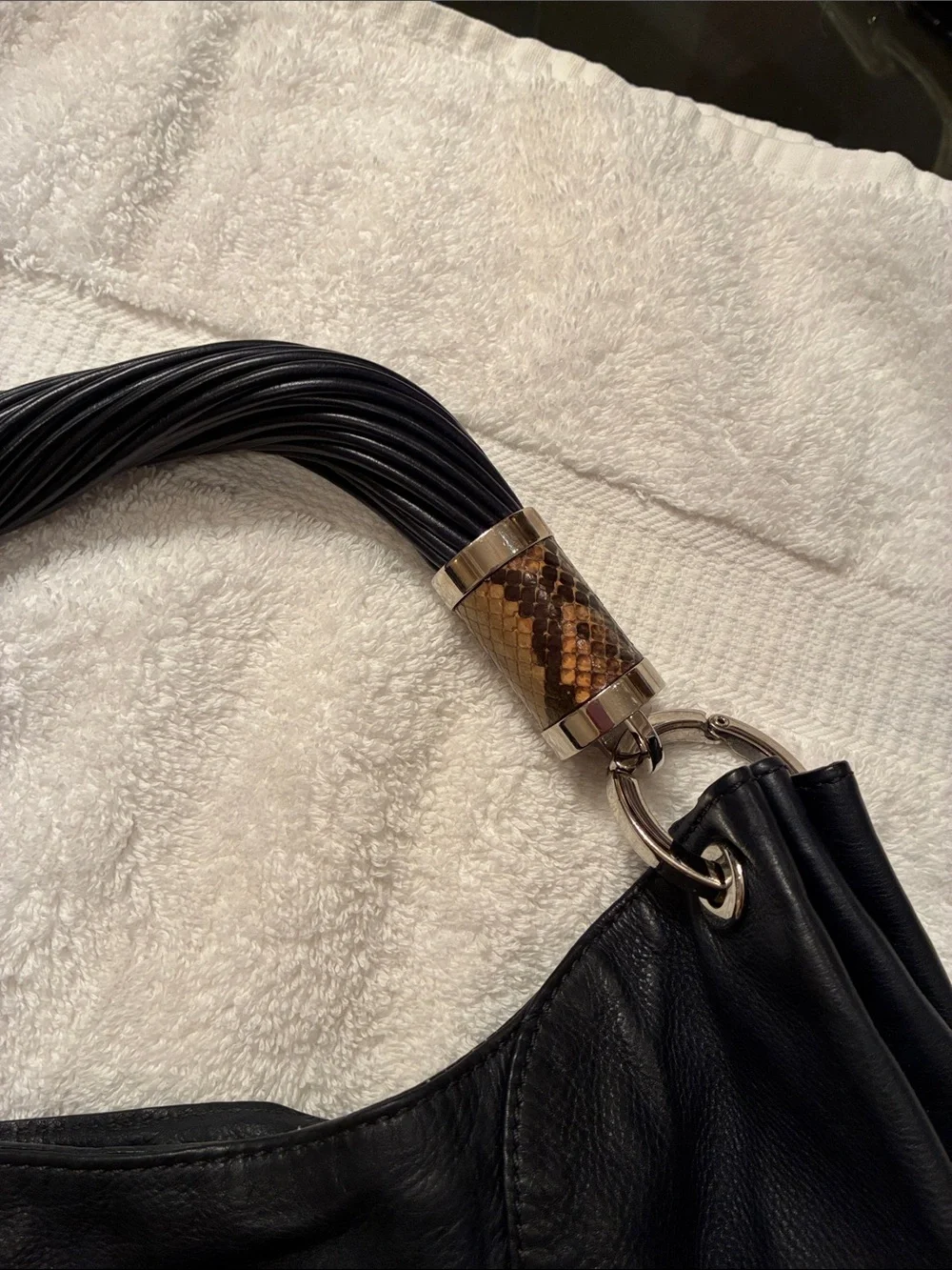 Michael Kors Black Leather Shoulder Hobo with Textured Accents